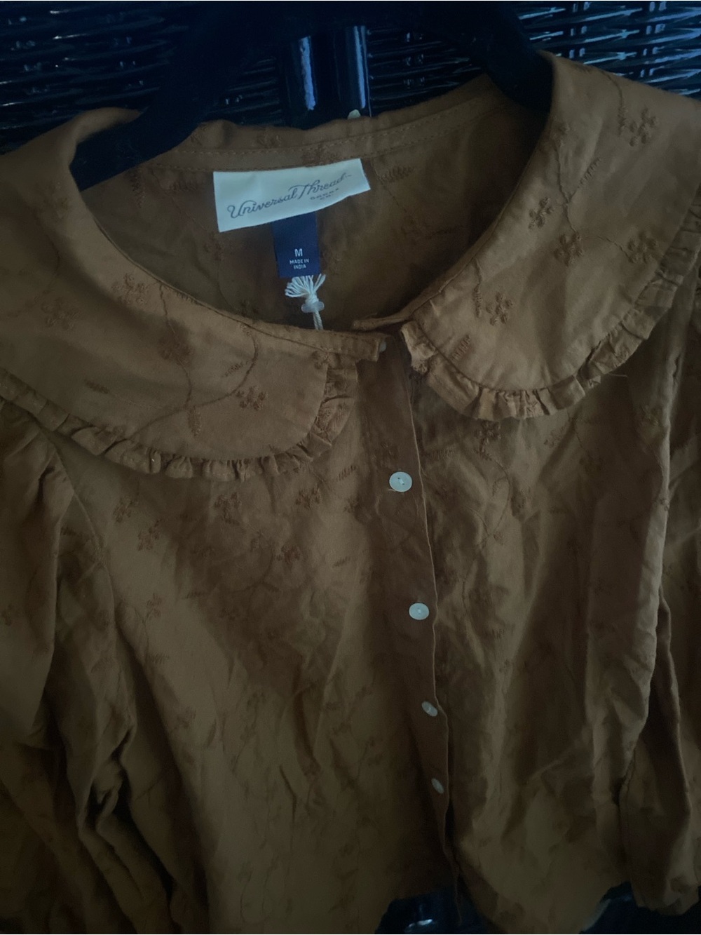 Brown copper tone -Embroidered Floral pattern -Puff Sleeve -100% cotton blouse - Picture 8 of 11